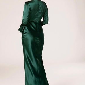 Veiled collection Sandra emerald green satin dress